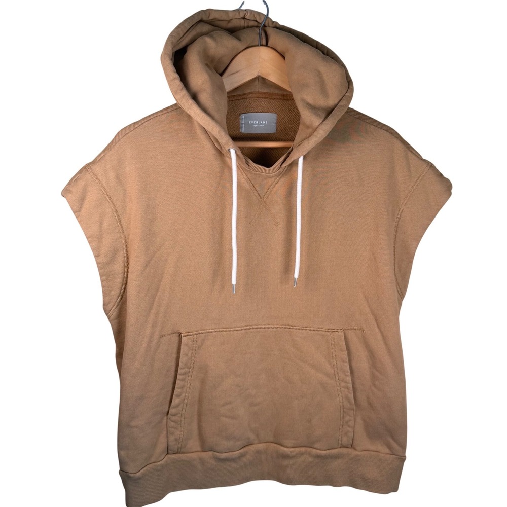 Everlane Organic Cotton Sleeveless Hoodie Women Large Tan Camel Relaxed Layering